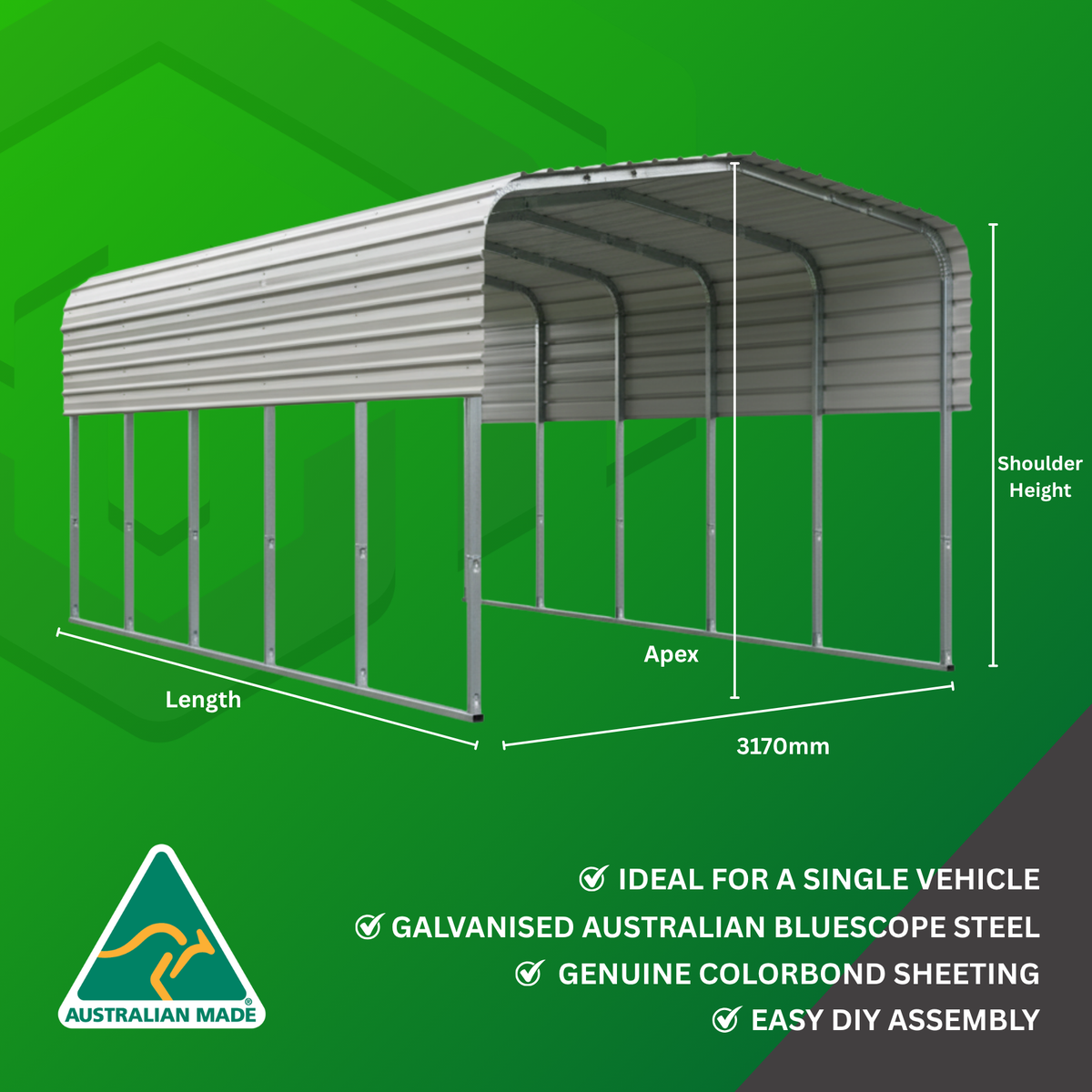 Shade Shed | 3170W x 6000L x 2500 Apex | C1
