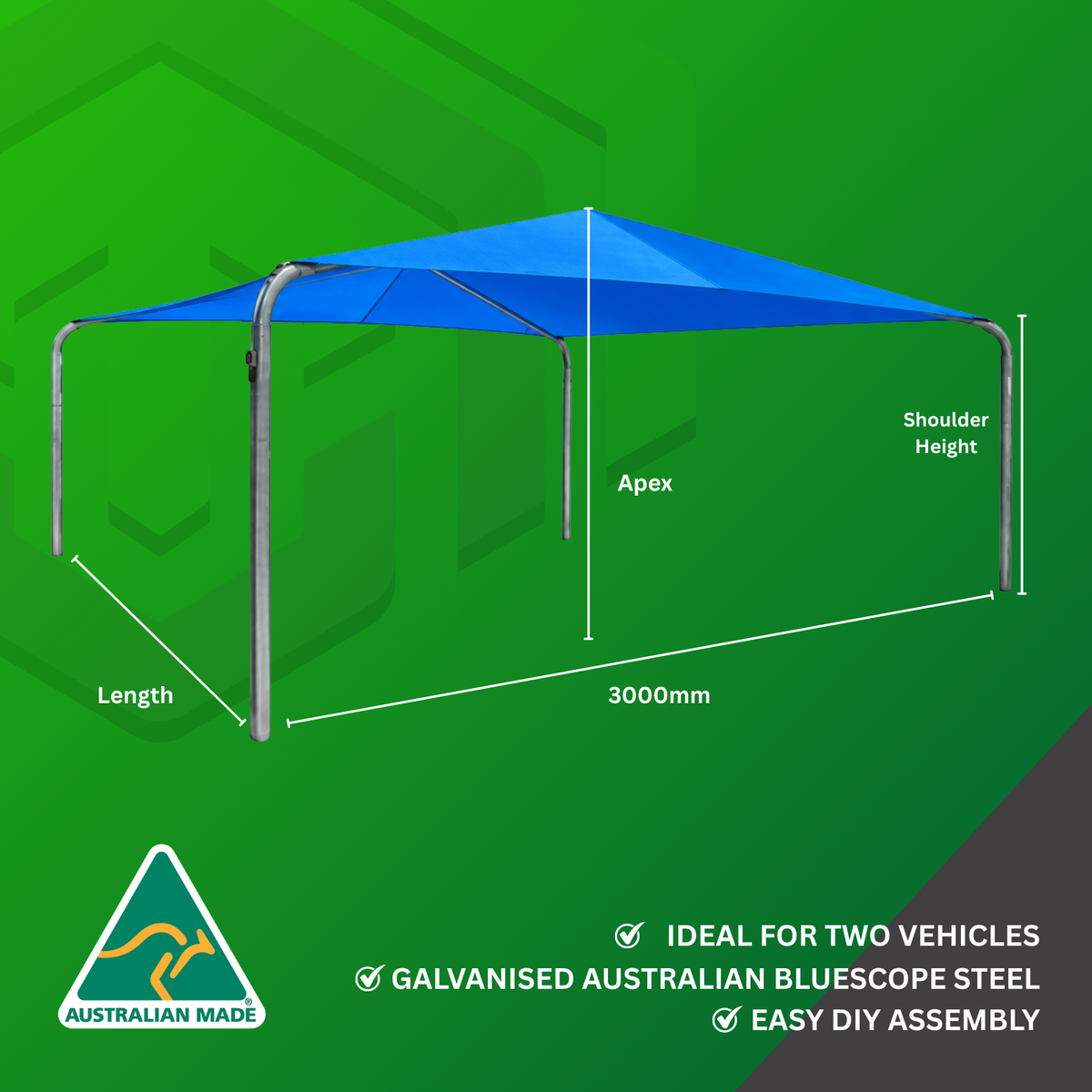 Single Quickshade | 3000W x 6000L x 2500 Apex