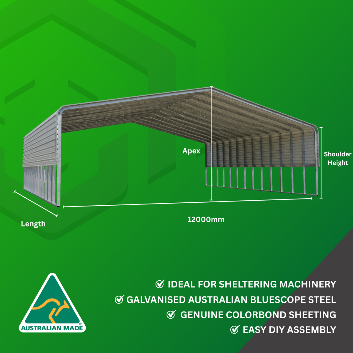 Shade Shed | 12000W x 7870L x 4200 Apex | C2