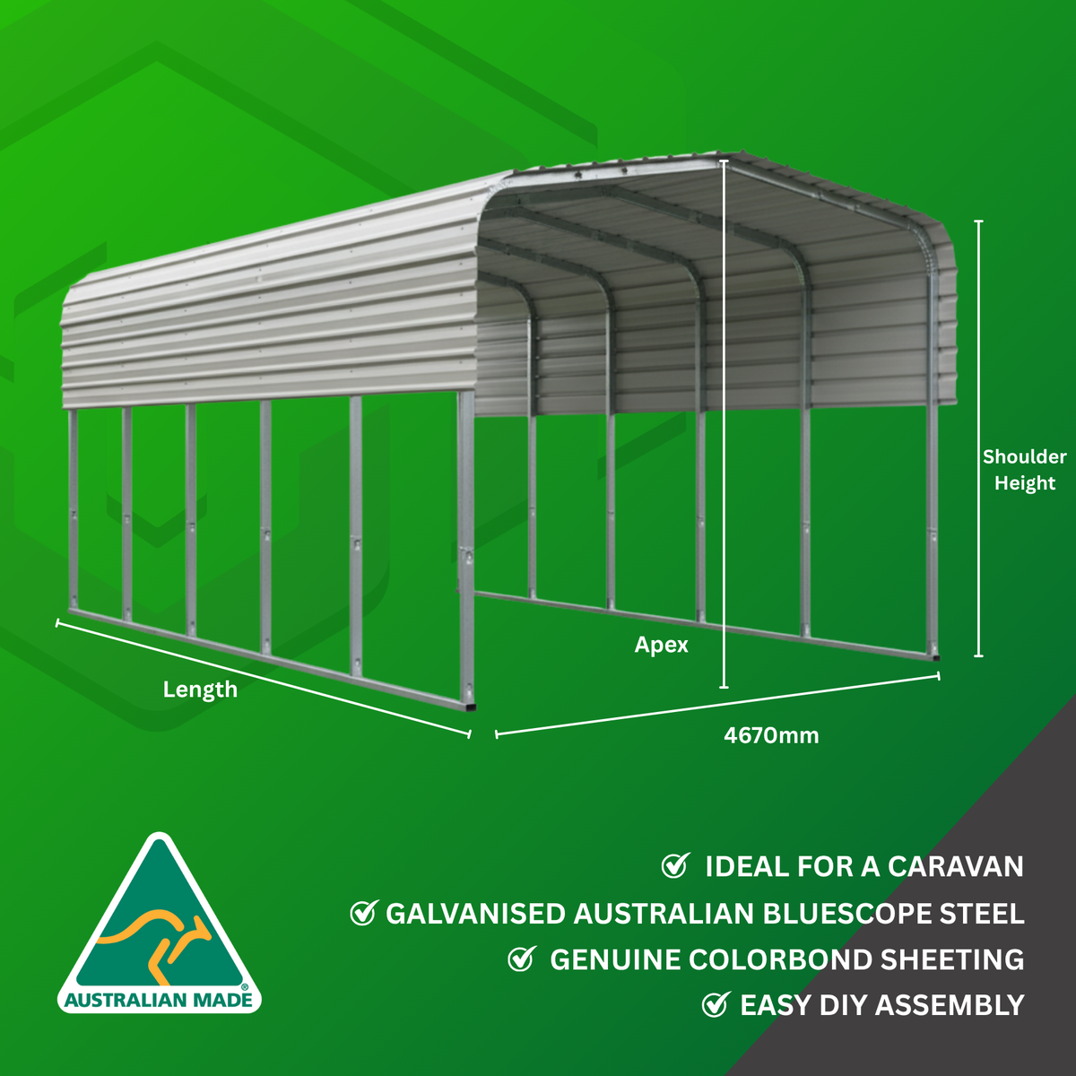Shade Shed | 4670W x 7600L x 3800 Apex | C2